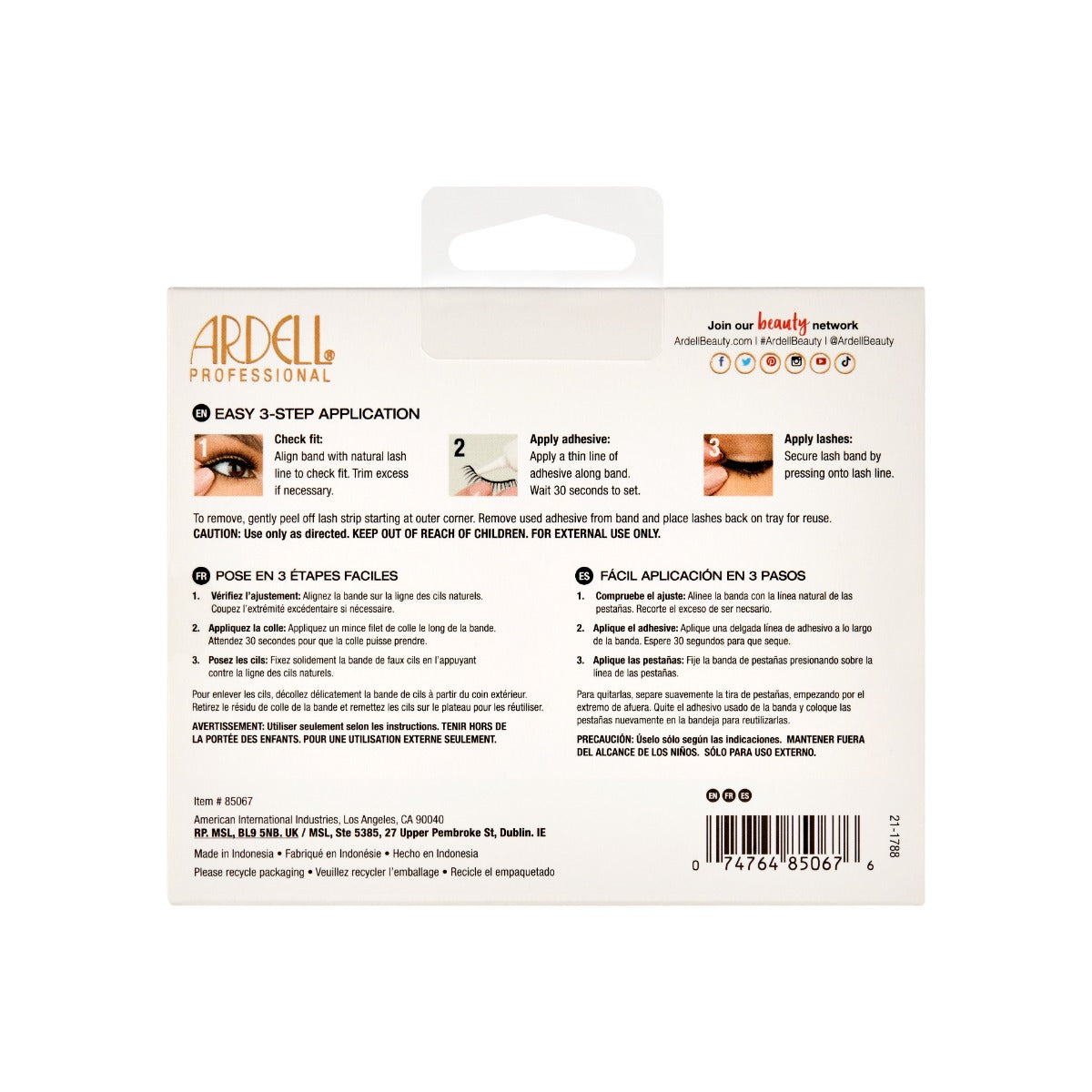Back view of Ardell,3pk Holiday 451 Eco Lashes in retail wall hook packaging