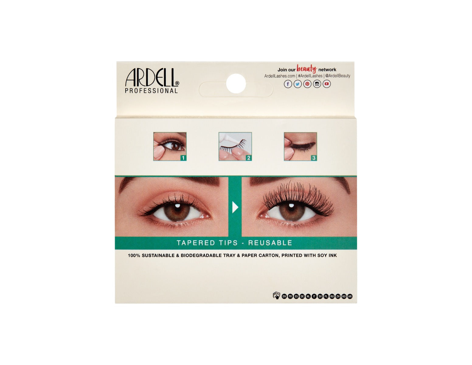 Back details of Ardell Ardell Eco Lashes 451 box with image illustration of its application
