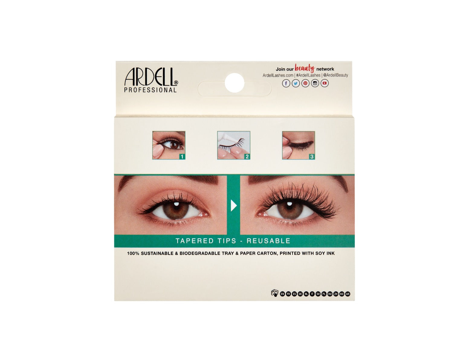 Back preview of Ardell's Eco Lashes 455 packaging with product instruction and image details of its How to use instruction