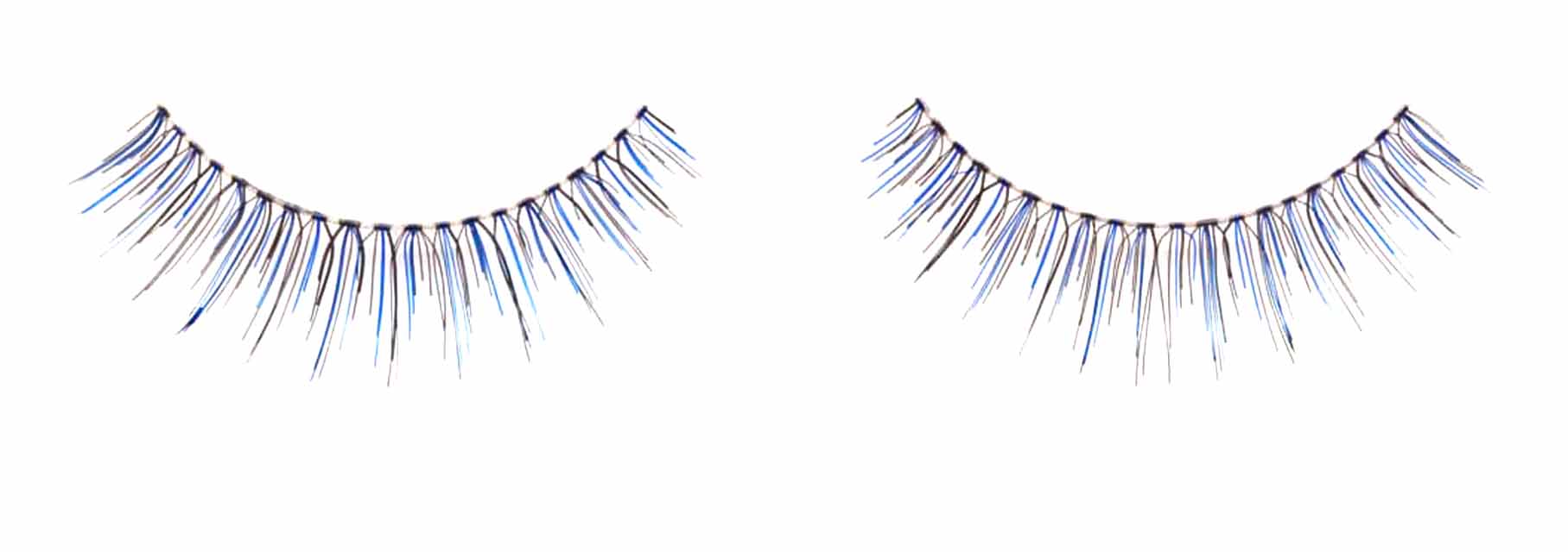 Pair of Ardell Color Impact 110 Blue false lashes side by side featuring clustered lash fibers