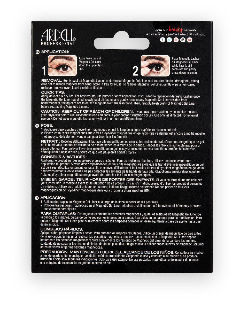 Back of Ardell, Liner & Lash Kit, Wispies box with instructions in English, French, & Spanish.