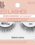 Front view of an Ardell Naked Lash 423 faux lashes set in complete retail wall hook packaging