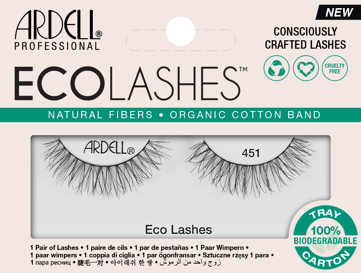 Frontview of a wall-hook ready retail pack of Ardell's Ecolashes 451 with printed label text