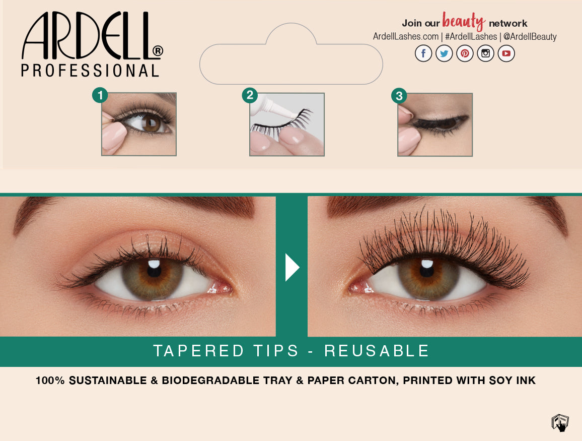 Back details of Ardell's Ecolashes 451 packaging with application & removal instructions & its inclusions