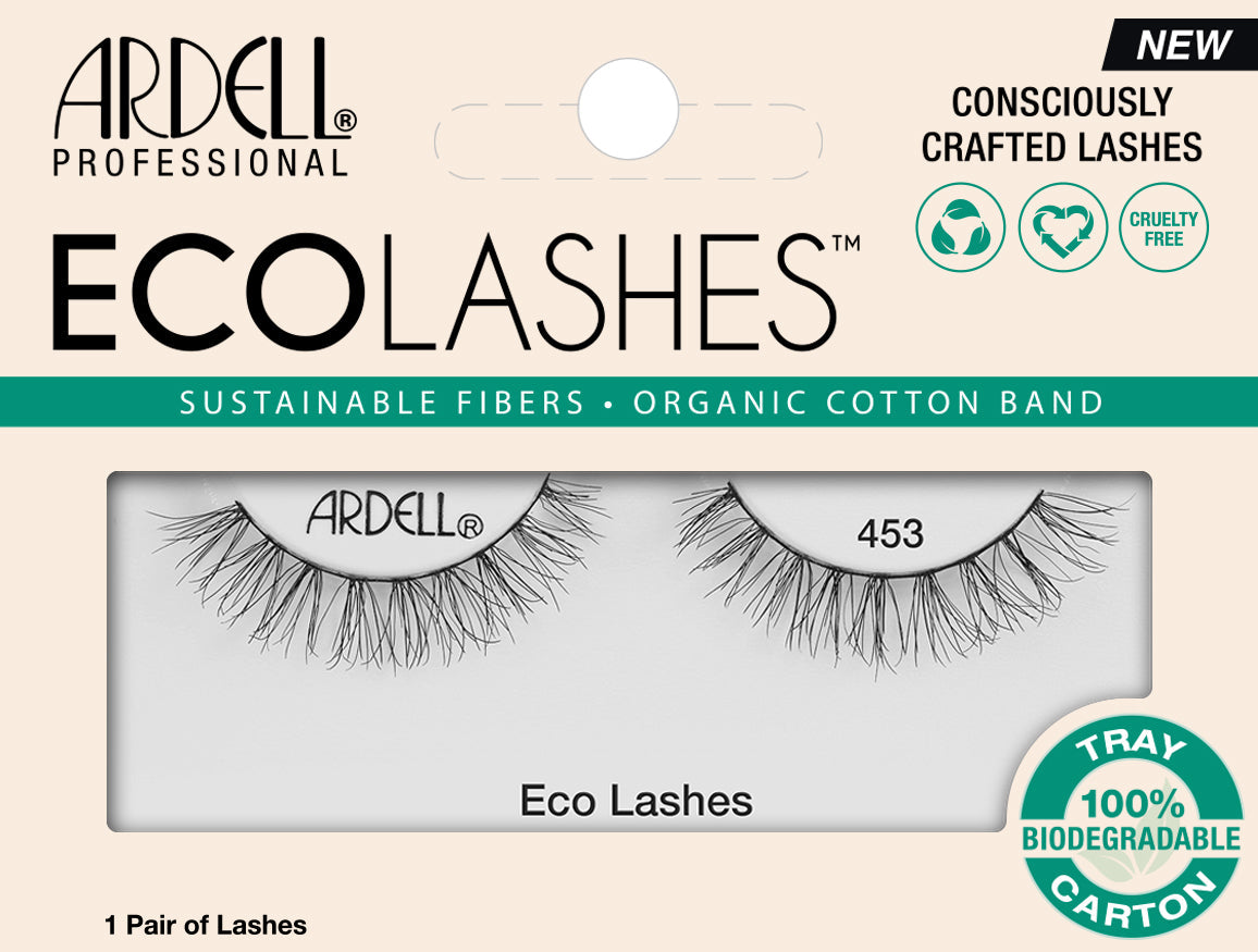 Frontview of a wall-hook ready retail pack of Ardell's Ecolashes 453 with printed text