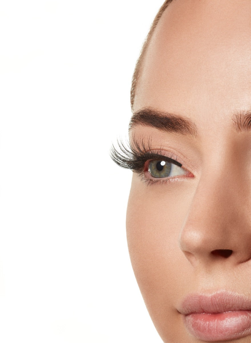 Side view of model shot wearing Winks Self Adhesive Haze lashes