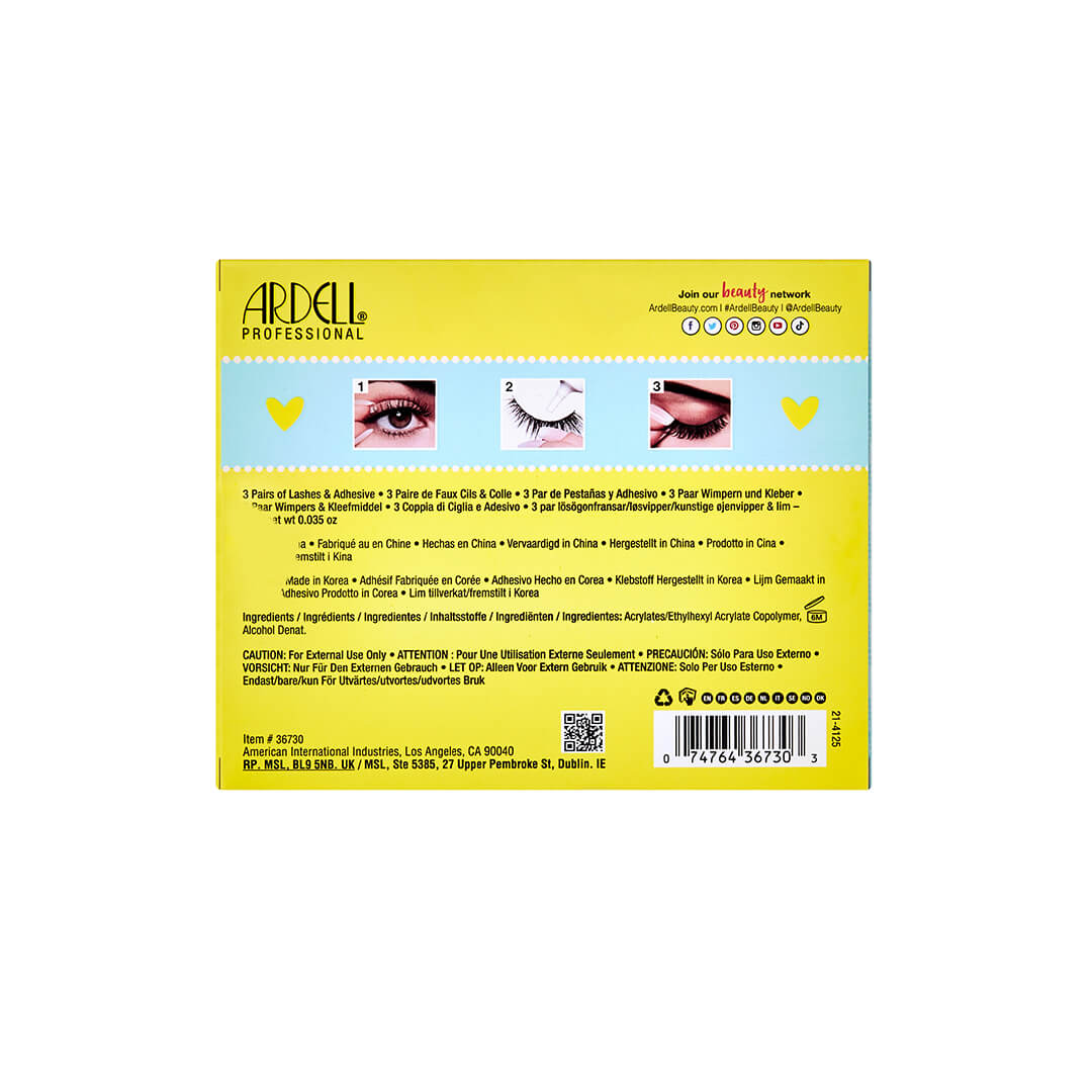 Ardell Holiday 3pk Active Lash Pump'n SKU# 36730 Back Packaging