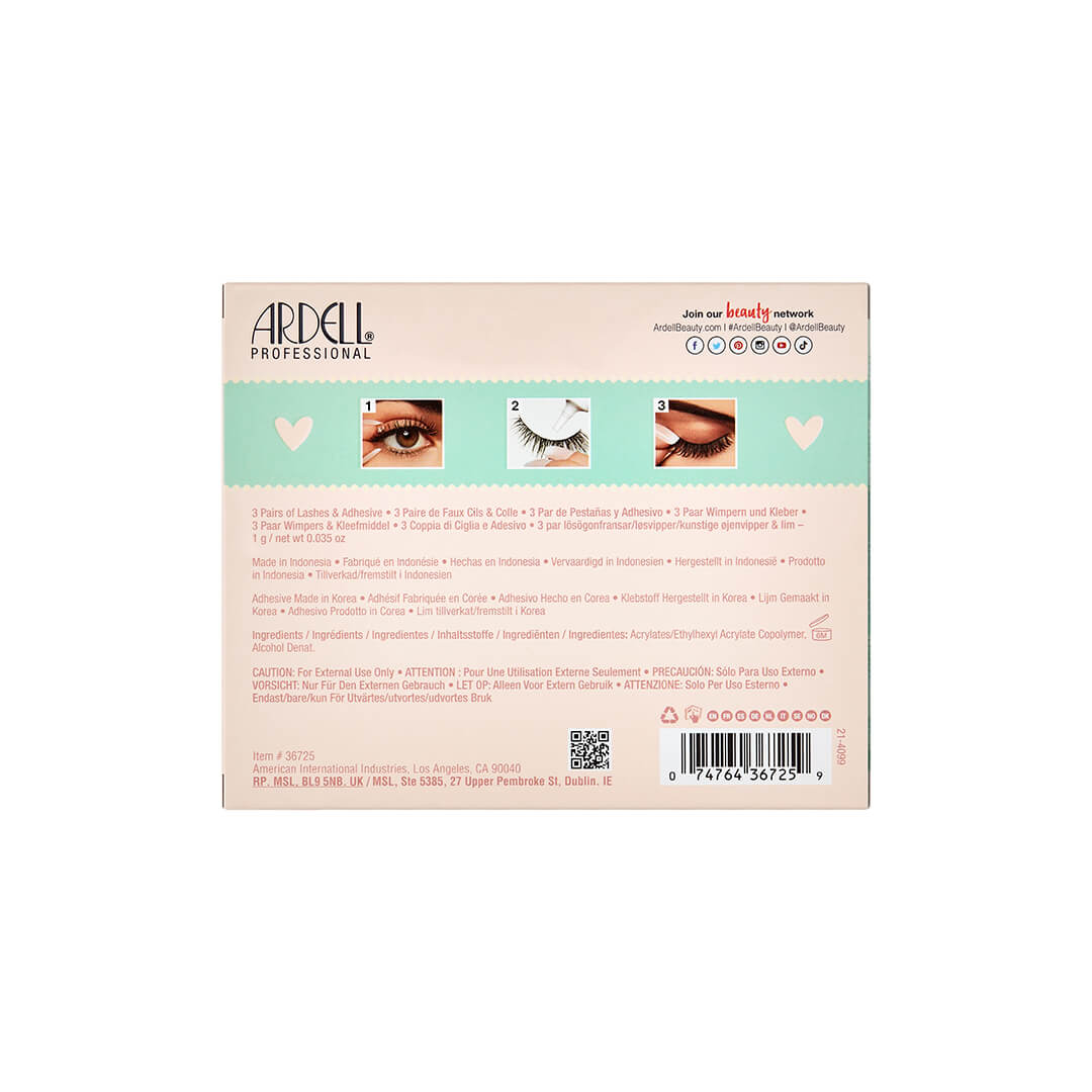 Ardell Naked 420 Holiday Lashes, 3 pair of lashes, back of packaging
