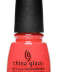 China Glaze Thistle Do Nicely bright coral red nail polish. Vibrant, long-wearing formula with nail-strengthening hardeners.