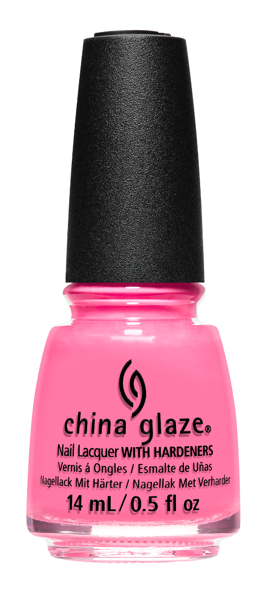 Front view of China Glaze bottle with black cap in shade XOXO.