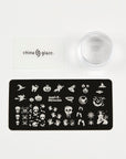Top view of China Glaze Nail Art Ghoulish Stamping Kit displayed separately