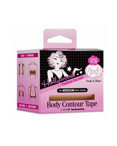 3D illustration of the body shaper tape pack with printed label text and How to use image illustration