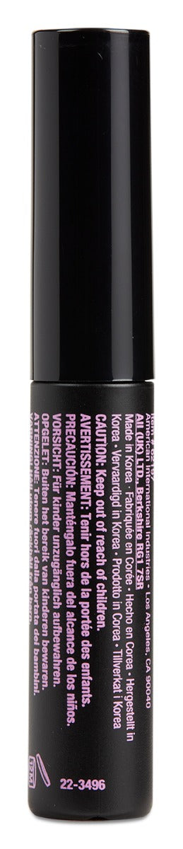 Rear view of DUO Rosewater & Biotin Striplash Adhesive bottle with product details and instructions in multiple languages.