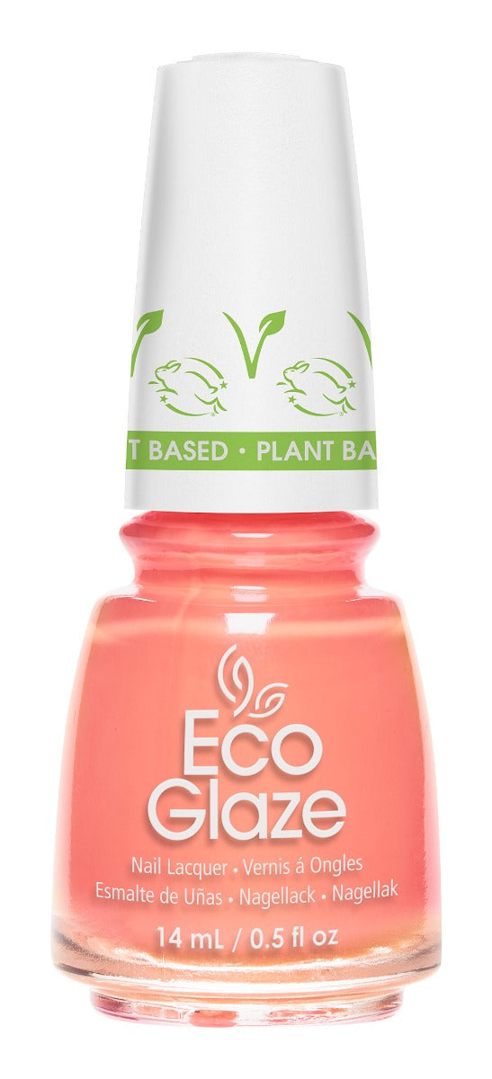 Eco Glaze Apricot of my Life coral nail polish, a plant-based formula providing a smooth, glossy finish with a refreshing shade.
