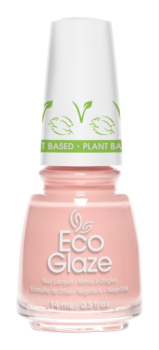 A capped 0.5-ounce bottle of China Glaze in Eco Glaze Nail Lacquer, Conscious Camelia color shade