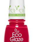 Eco Glaze Mountain Flower red nail polish, a plant-based formula offering a bold and glossy red color that makes a statement.