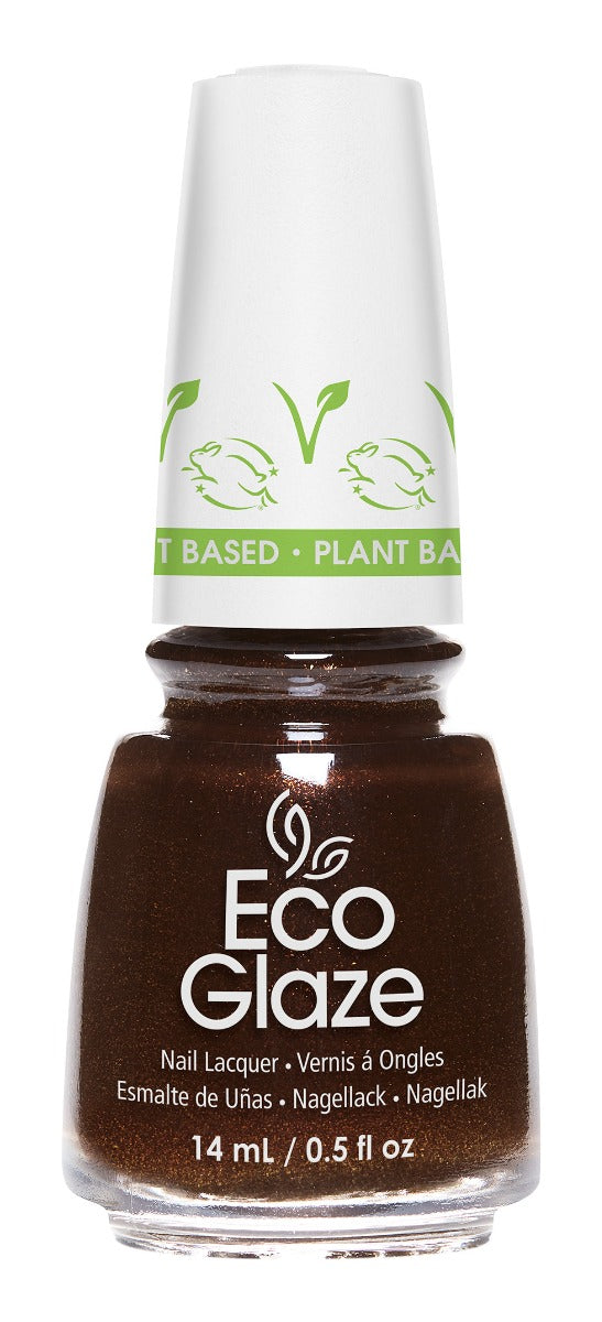 Eco Glaze Deep Roots dark brown nail lacquer with a smooth glossy finish, perfect for a sophisticated and polished look.