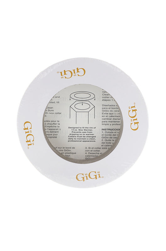 Back of GiGi Clean Collars packaging showing a collar in full view & back label with instructions & product information