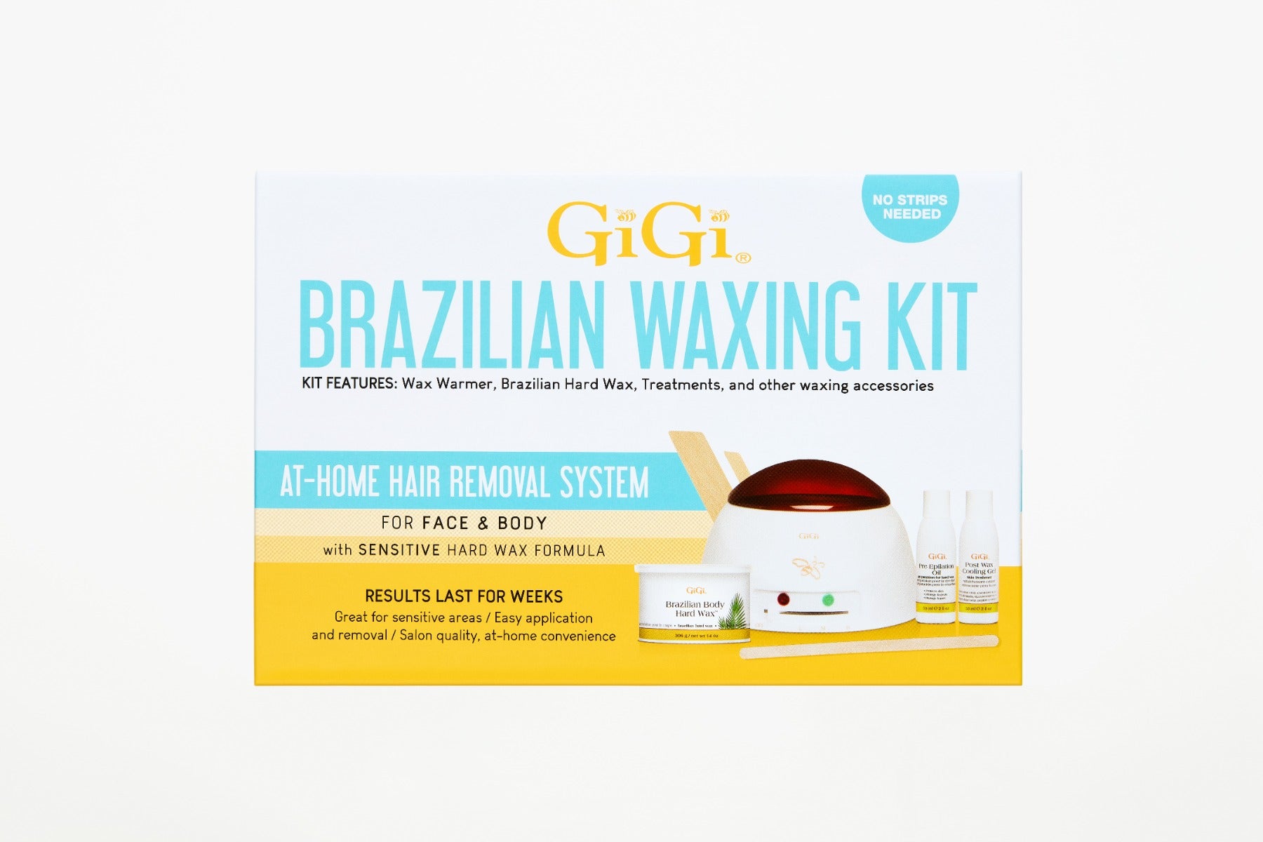 Front side view of the Brazilian Waxing Kit with features written on it