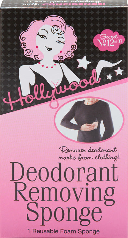 Front view of Hollywood Fashion Secrets, Deodorant mark sponger remover with printed product information