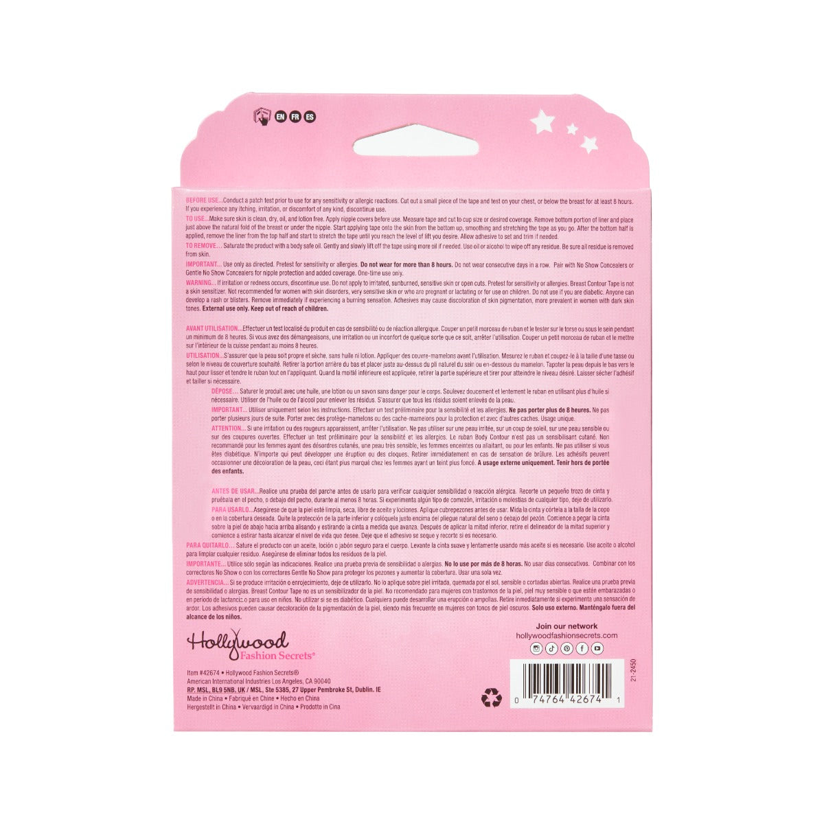 A back view of Hollywood Fashion Secrets Breast Contour Tape in shade Light in packaging
