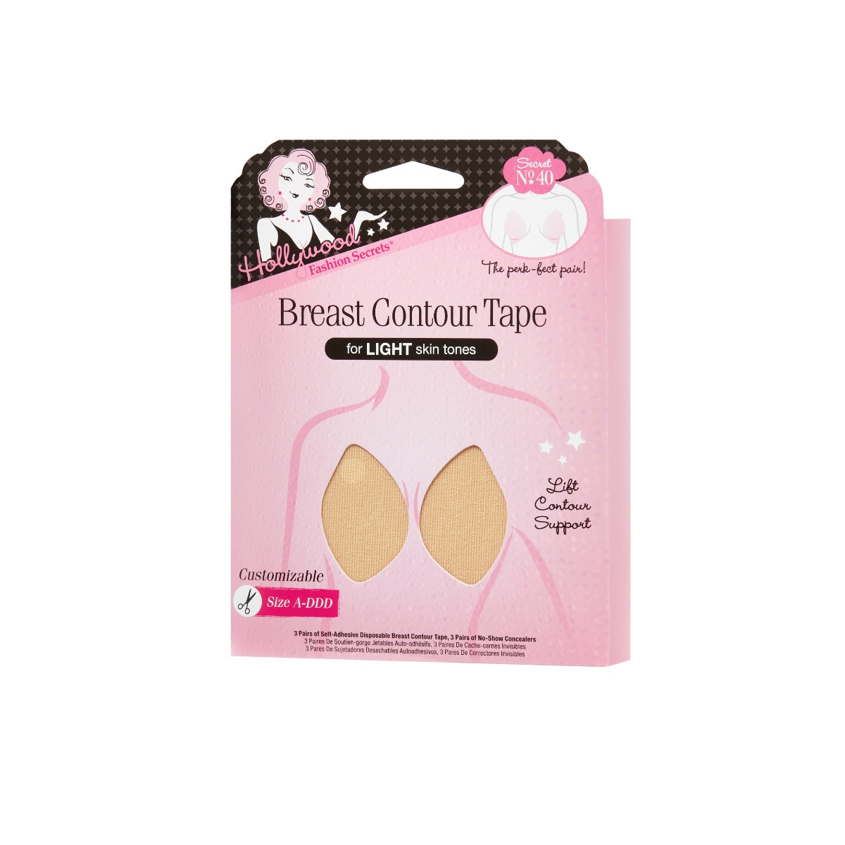A left side facing view of Hollywood Fashion Secrets Breast Contour Tape in shade Light in packaging