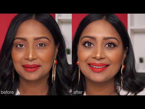 Before and after comparison of a woman wearing Ardell strip lashes, highlighting enhanced eye definition and volume.