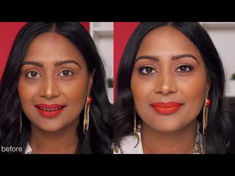 A side-by-side comparison of a model before and after applying Ardell false lashes for a dramatic look.