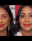 A side-by-side comparison of a model before and after applying Ardell false lashes for a dramatic look.