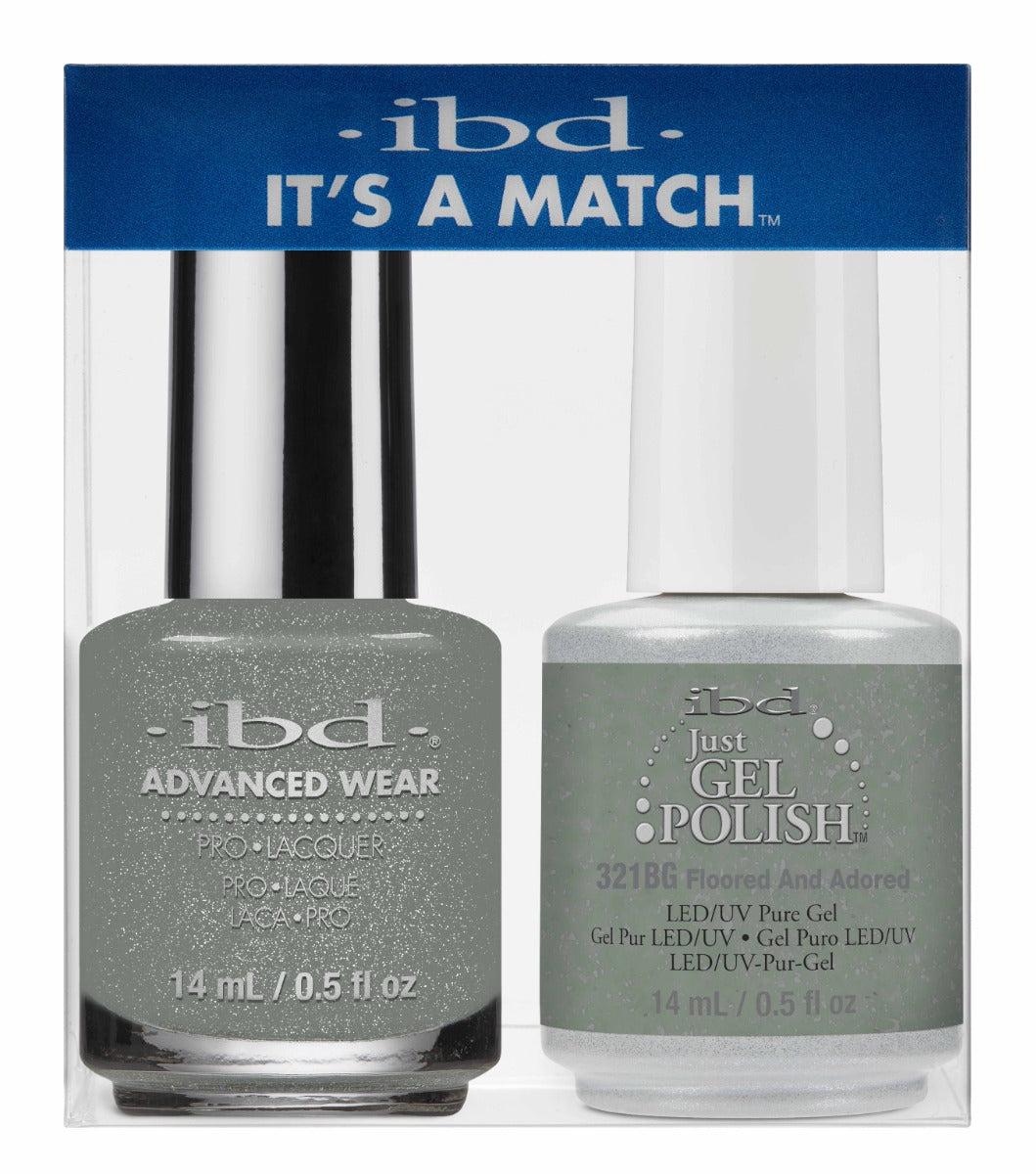 ibd It’s a Match Gel and Lacquer Duo - Floored and Adored - Matching pro lacquer and LED/UV gel polish set in a shimmering gray shade for long-lasting wear.