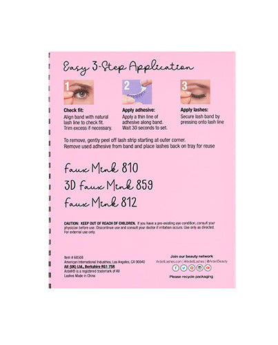 Back details of Ardell Faux Mink Box 2: I Am Confident, Unique, Gorgeous retail box with printed step by step application