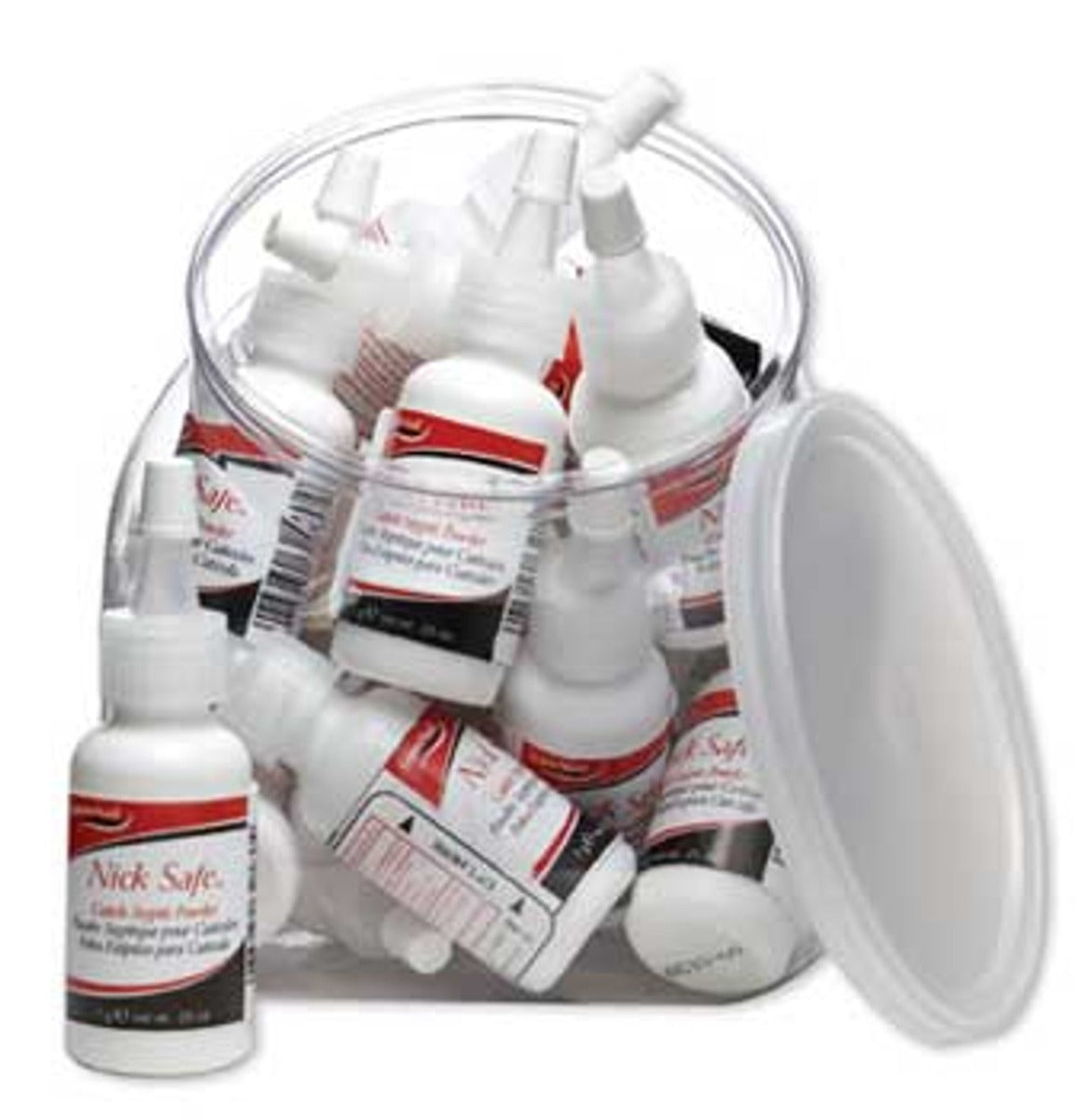 SuperNail Nick Safe styptic powder stops small cuts and nicks. Quick-drying formula in a convenient dispenser bottle.