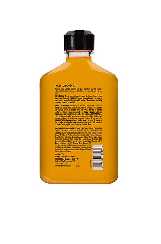 Back details of a shampoo bottle with detailed product information, precautions, and ingredients