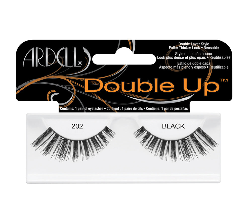 A pair of Ardell Double Up 202 featuring its more dramatic look & double layer lash style 