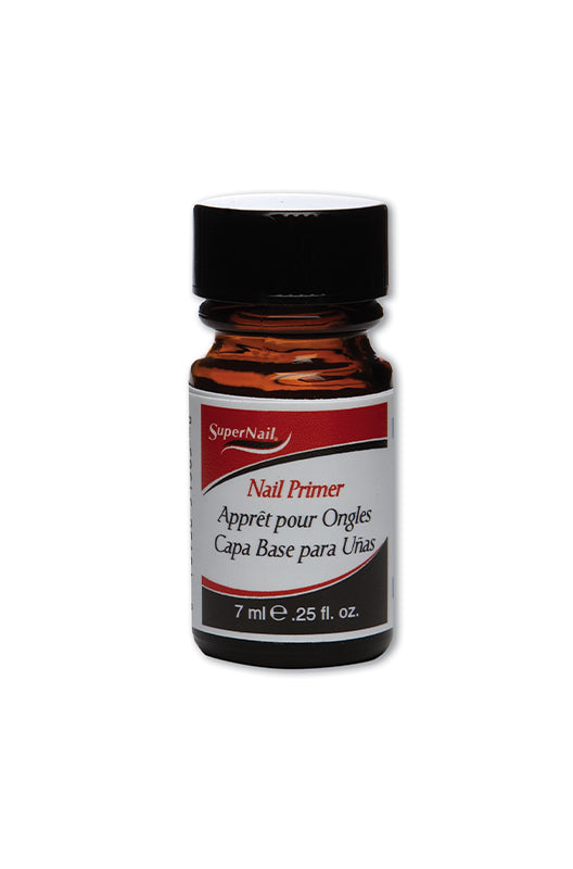 Capped bottle of 7ml SuperNail Nail Primer printed label and product information