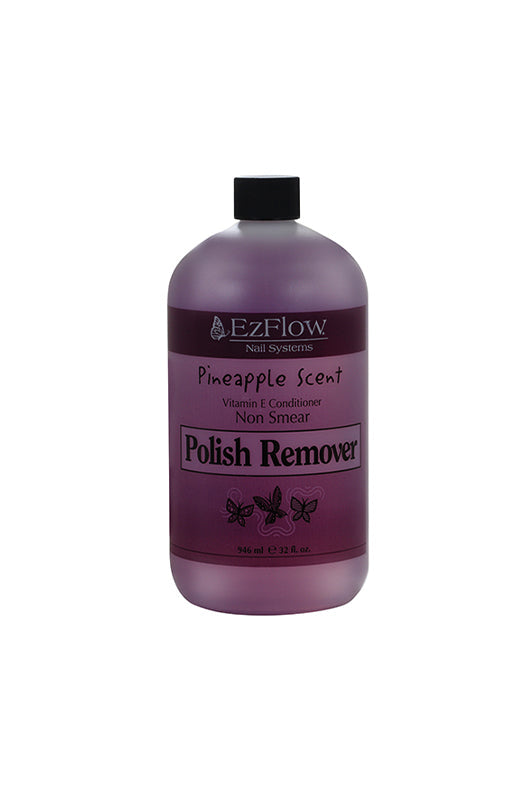 Large 32 oz. bottle of EzFlow Pineapple Scent polish remover, perfect for gentle yet effective nail polish removal.