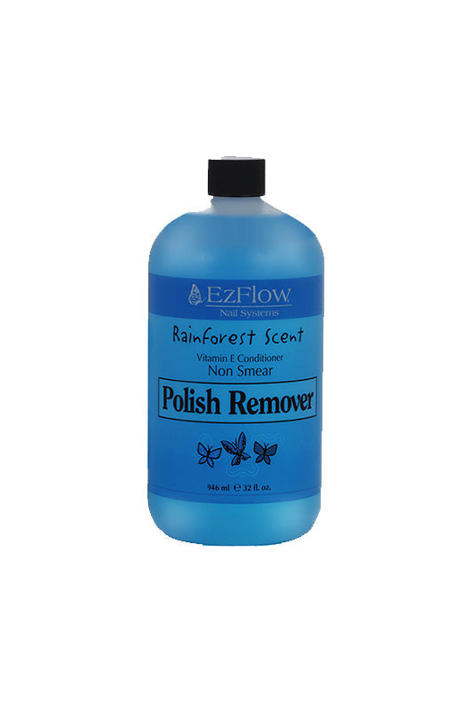 Large 32 oz. bottle of EzFlow Rainforest Scent polish remover with vitamin E, ideal for salons and home use.
