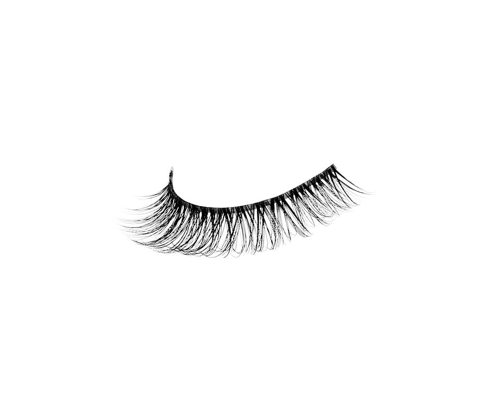 A closeup side shot of the right-winged lash of Ardell Faux mink 817 with tons of crisscrossing & mid-level volume