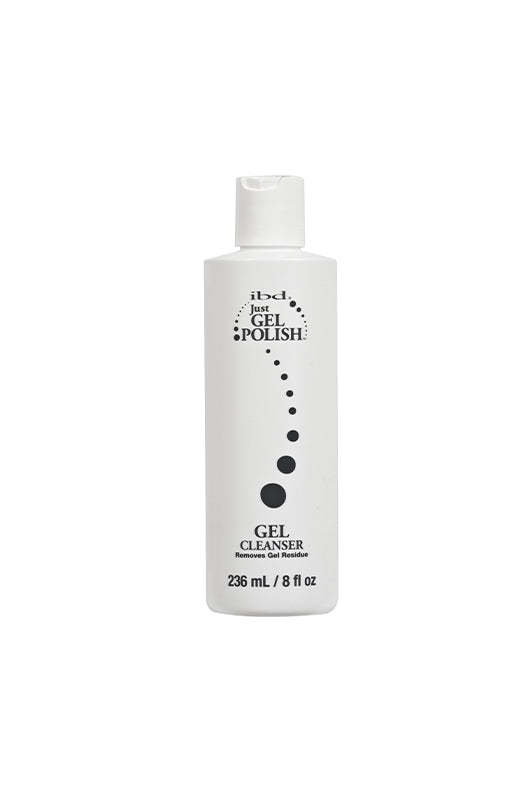 IBD Just Gel Polish Gel Cleanser in 8 oz bottle, designed to eliminate gel residue and prep nails for a flawless finish.