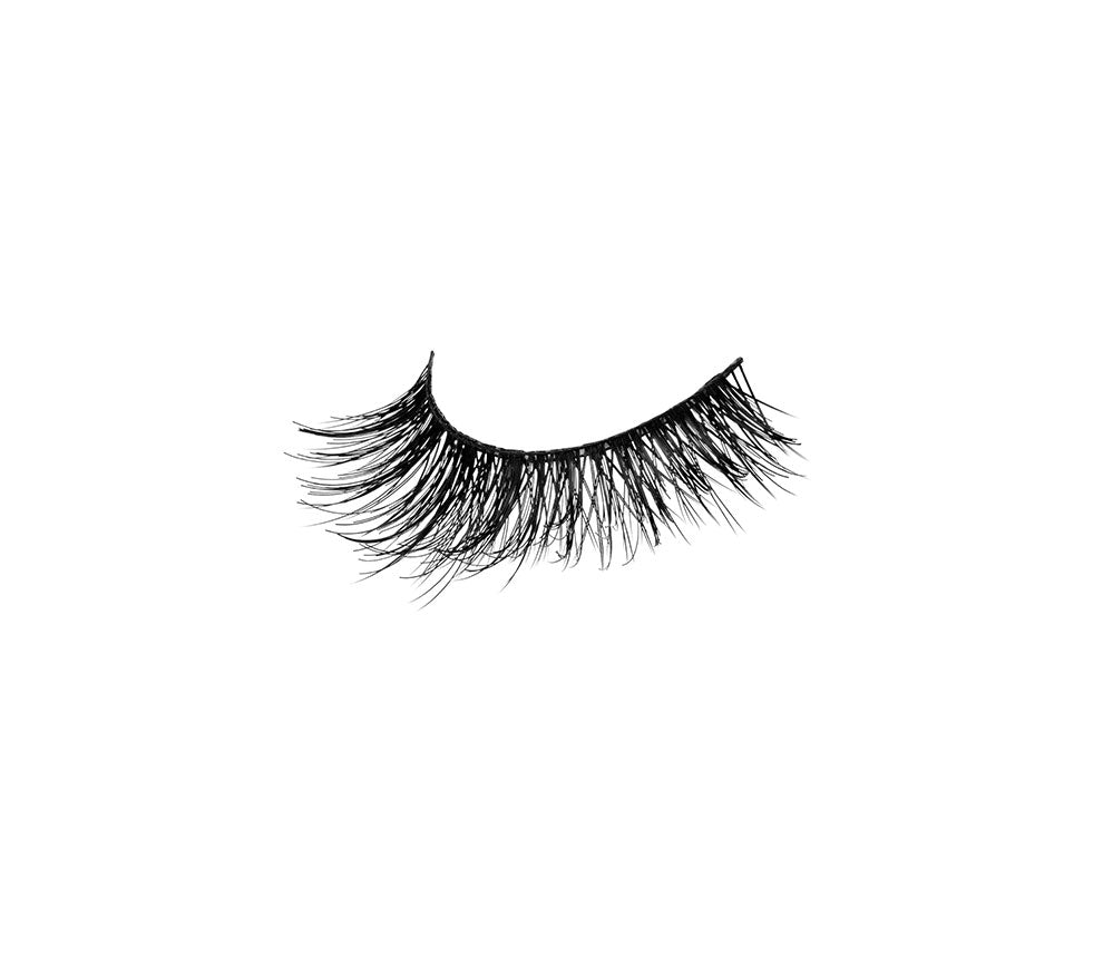 A close-up shot of the right Double Up 207 lash by Ardell showing its flared, winged out lash style  
