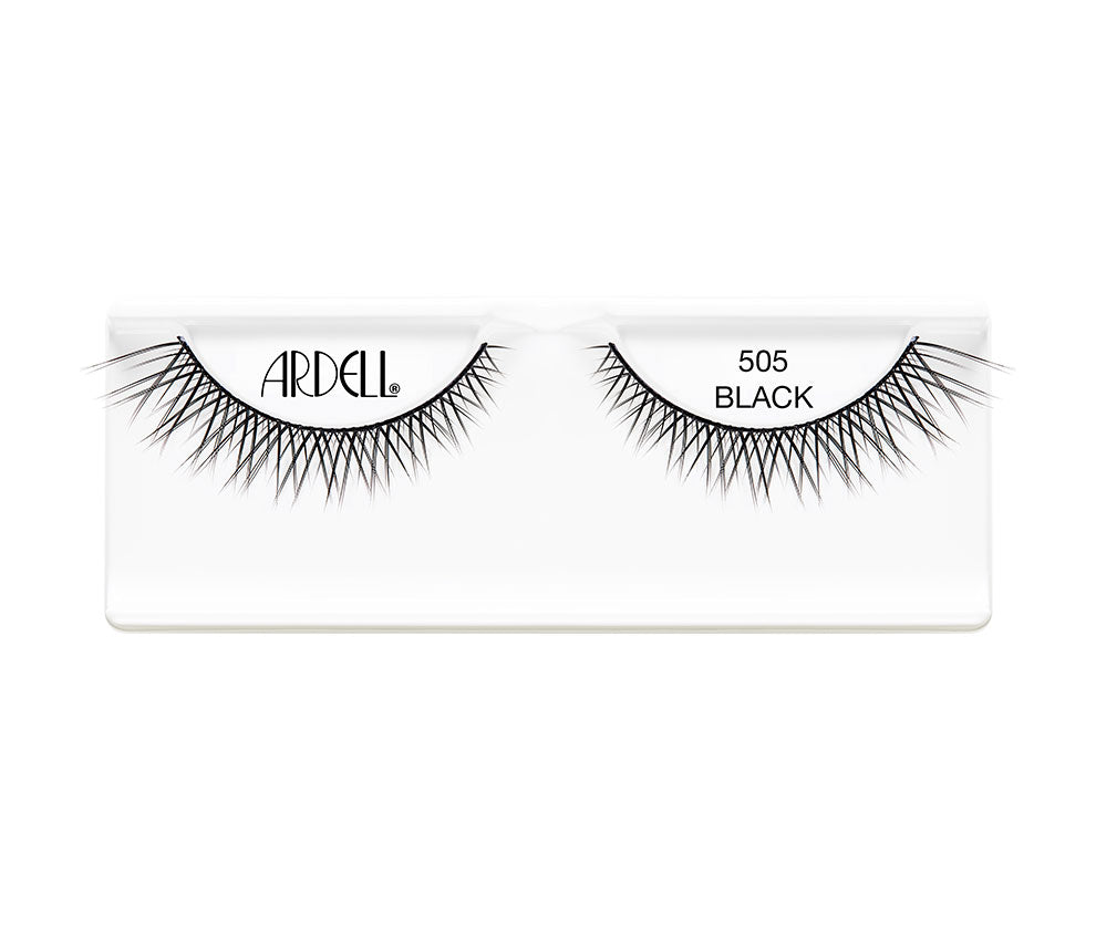 Pair of Ardell Glamour 412 faux lashes in inner plastic packaging labeled "Ardell" & "412 Black"
