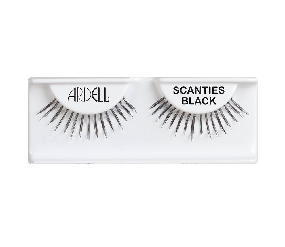 Pair of Ardell Scanties Lash faux lashes in inner packaging labeled "Ardell"  & "Scanties Black"