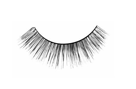 A closeup shot Ardell Self Adhesive 105 for the right eye showing its light volume and short staggered length 
