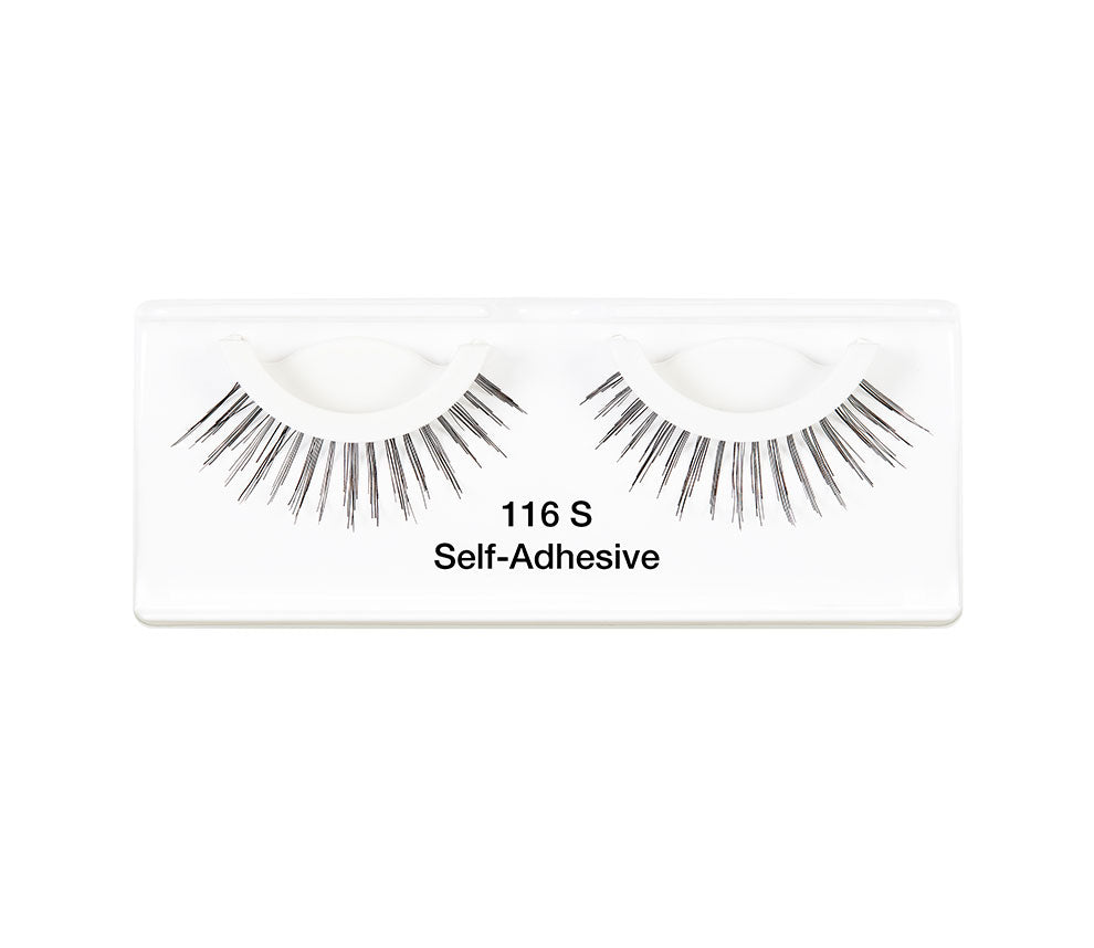 Pair of Ardell Self Adhesive Lash 116S faux lashes in inner packaging labelled "116S" & "Self Adhesive"