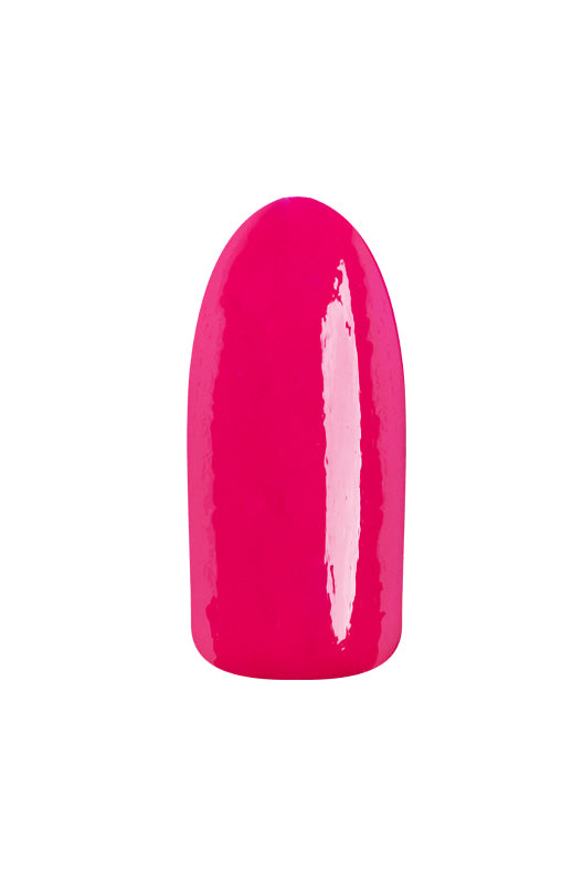 EzFlow TruDIP Colorgasm swatched onto an artificial nail previewing its neon pink creme' hue