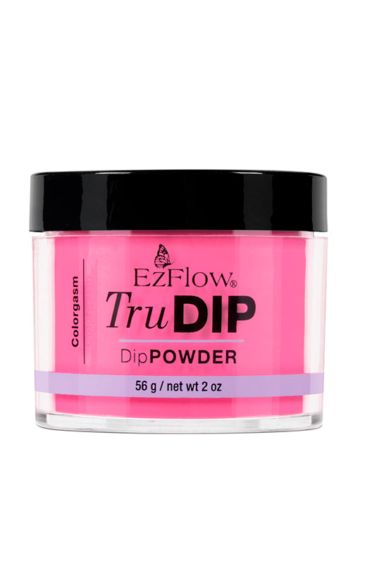 Front view of a 2 ounce glass jar containing EzFlow TruDIP Colorgasm printed with product details 