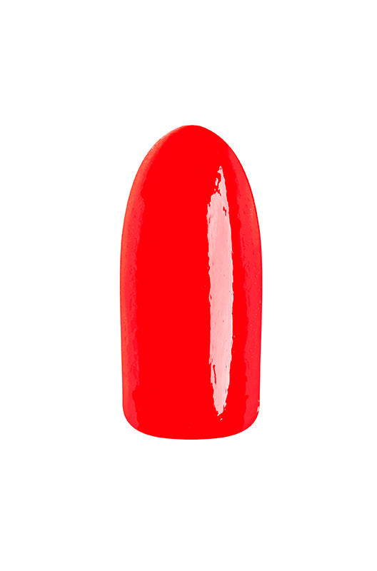 Blood orange creme' color swatch of EzFlow TruDip Blaze of Fire on a single fake nail