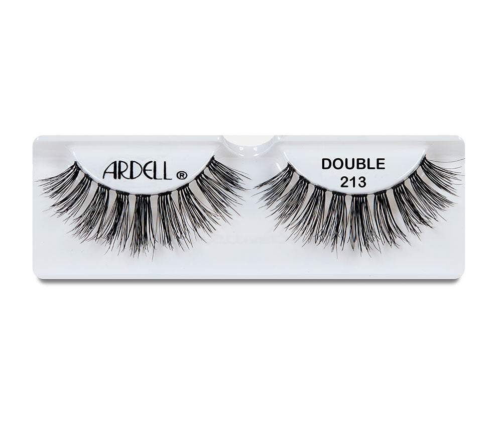 A single pair of Ardell Double Up 213 placed into its inner packaging with some texts written on it