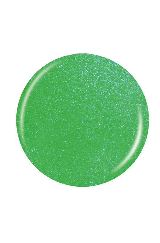 Glittery neon green round shape sample color swatch isolated in white color background