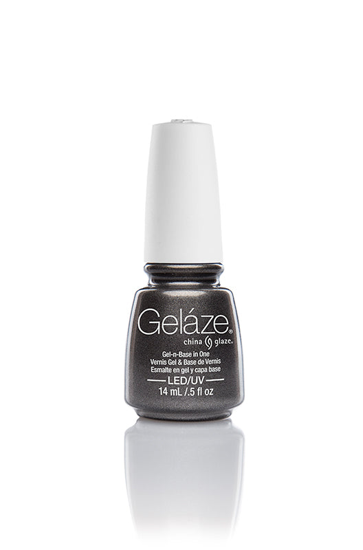 Front view of a 0.5-ounce bottle of China Glaze - Gelaze for nail care in a Black Diamond color variant